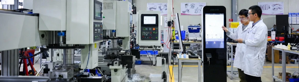 LEGOYO interactive kiosk manufacturing facility in Xiamen featuring CNC machines and R&D engineers demonstrating in-house production capabilities. LEGOYO interactive kiosk manufacturing facility in Xiamen featuring CNC machines and R&D engineers demonstrating in-house production capabilities.